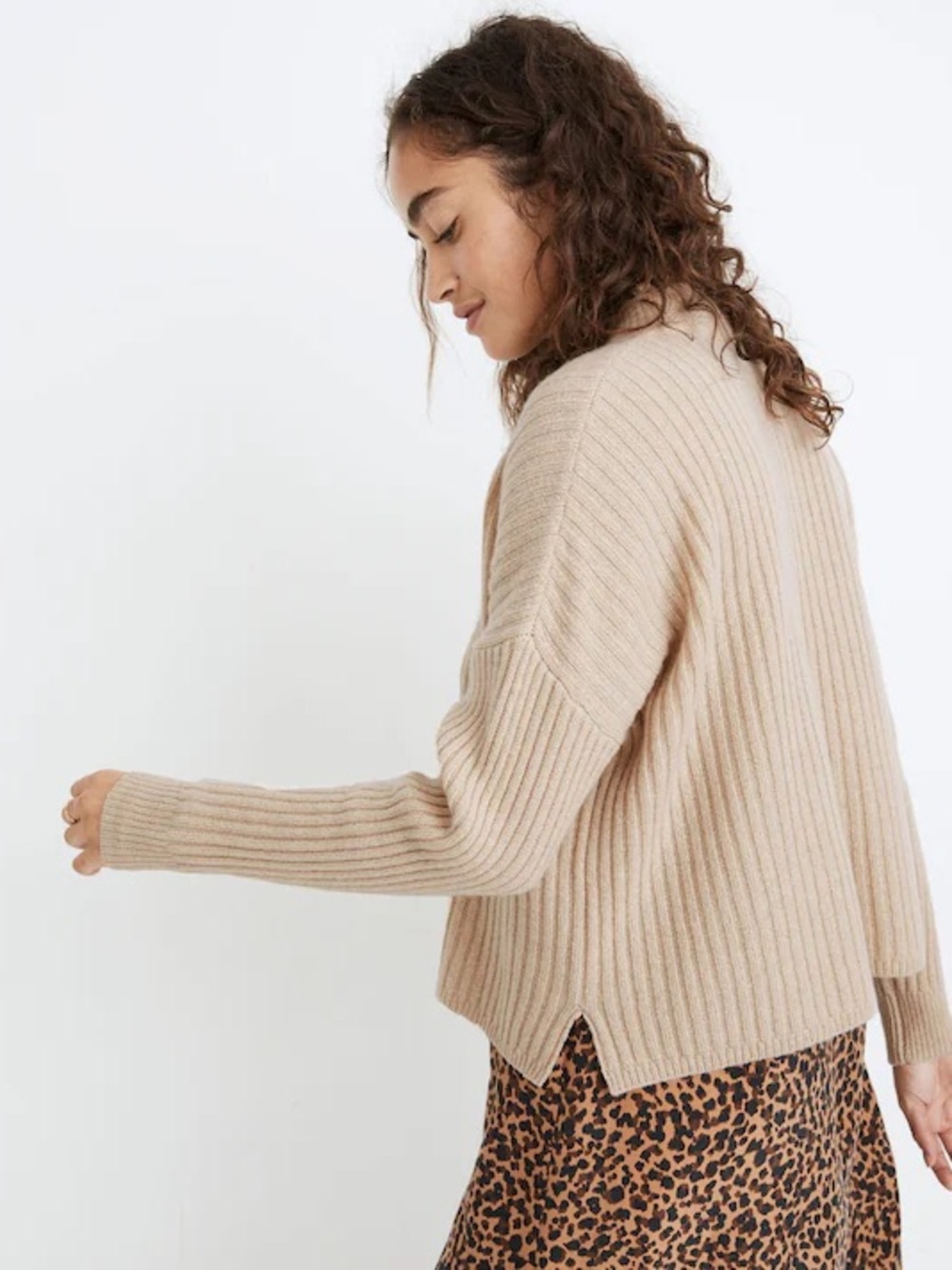 Madewell Ribbed Crewneck Sweater in Light Beige